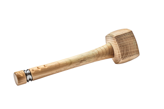 A Smooth Wooden Mallet Resting On A White Background on a White or Clear Surface PNG Transparent Background