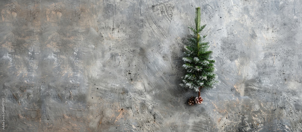Aufkleber Top view of a creatively crafted Christmas tree on a concrete background with copy space image