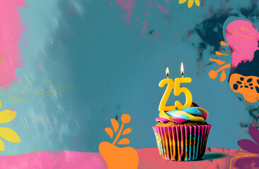 Birthday cupcake with number twenty-five candle