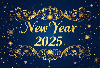 Greeting card with calligraphy lettering New Year 2025