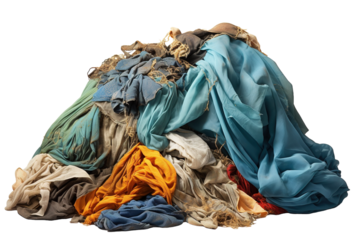 A Mountain of Forgotten Fabrics in the Afternoon Sun on a White or Clear Surface PNG Transparent Background