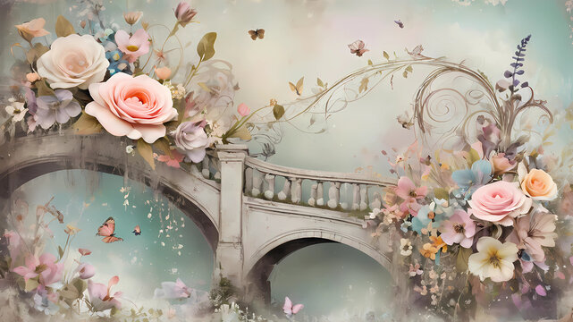 shabby chic dreamy mist pastel junk journals 
Buegangen Skab en fantastisk buegang, der er dekoreret med frodige blomster. Brug en bred vifte af blomster, herunder roser i forskellige farver som symbo
