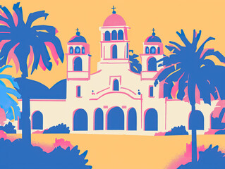 Risograph riso print travel poster, card, wallpaper or banner illustration, modern, isolated, clear, simple of Pasadena, Texas, USA. Artistic, screen printing, stencil