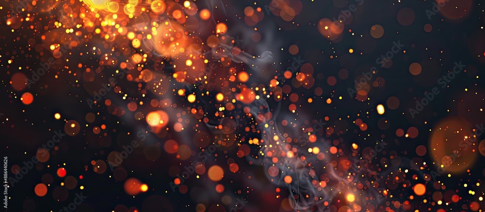 Poster abstract black background with flames sparks and glowing particles creates a fiery copy space image