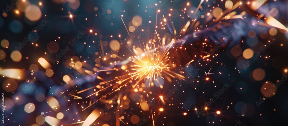 Fototapete Sparkling party sparkler illuminated in the darkness with selective focus on it creating a captivating visual effect in the copy space image