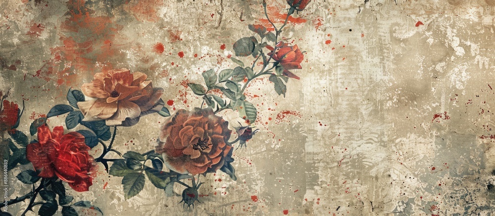 Aufkleber concept of a floral pattern with a rose design shown in a textured copy space image