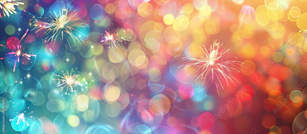 Poster A vibrant display of fireworks against a blurred bokeh background with copy space image