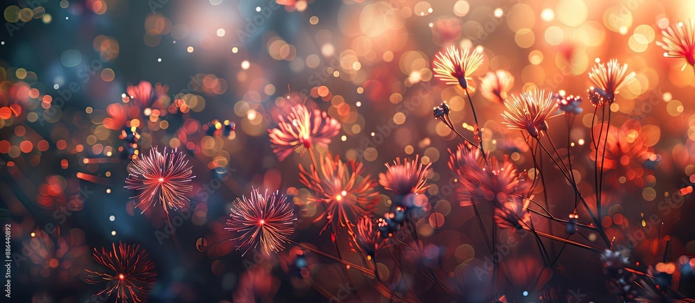 Fototapete a vibrant display of fireworks against a blurred bokeh background with copy space image