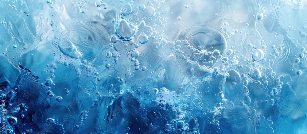 Aufkleber Abstract blue water surface with waves and ripples texture Aquatic moisturizer with bubbles and transparent ice glass ideal as a copy space image