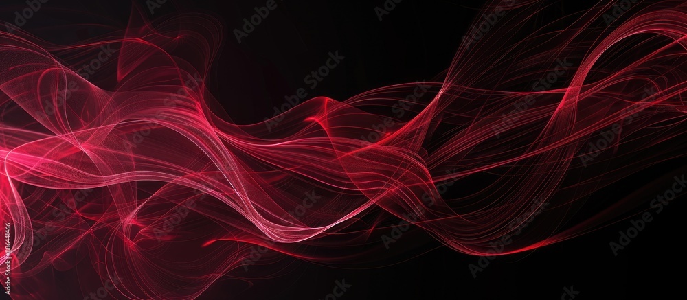 Leinwandbilder Red digital curves in an abstract design on a black backdrop with empty space for text or other elements known as a copy space image