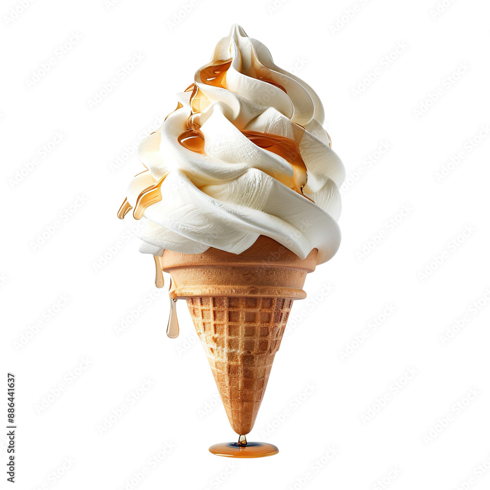 Wall mural front view of a delicious looking apple pie softee swirl in a waffle cone levitating in the mid-air 