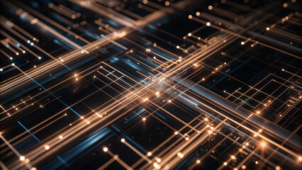 Computergenerated image of a circuit board with lights