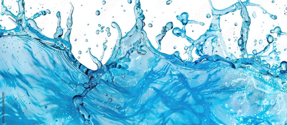 Fototapete An image featuring a detailed blue water splash area suitable for adding text or other elements around it is shown. with copy space image. Place for adding text or design