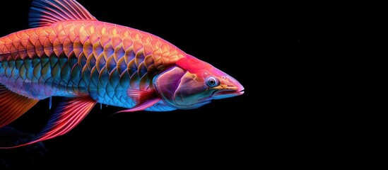 Fototapeta premium Red Asian arowana also known as the dragon fish in a copy space image