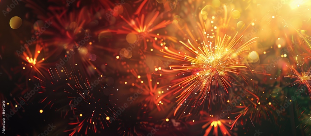 Poster Abstract holiday background with a stunning New Year fireworks display and space for image placement. with copy space image. Place for adding text or design