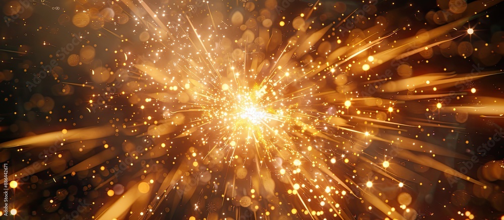 Fototapete Gleaming golden sparkler against a dark abstract backdrop evoking Christmas cheer with a sparkling Bengal light effect offering empty space for text on the image. with copy space image