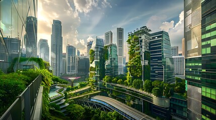 Naklejka premium Futuristic architecture seamlessly blended with sustainable modern technology