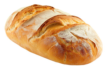 A freshly baked loaf of bread sits on transparent background.