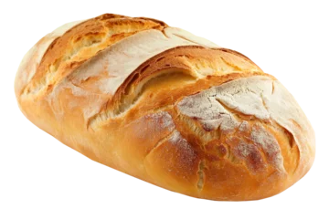 Gordijnen A freshly baked loaf of bread sits on transparent background. © EvgeniiasArt