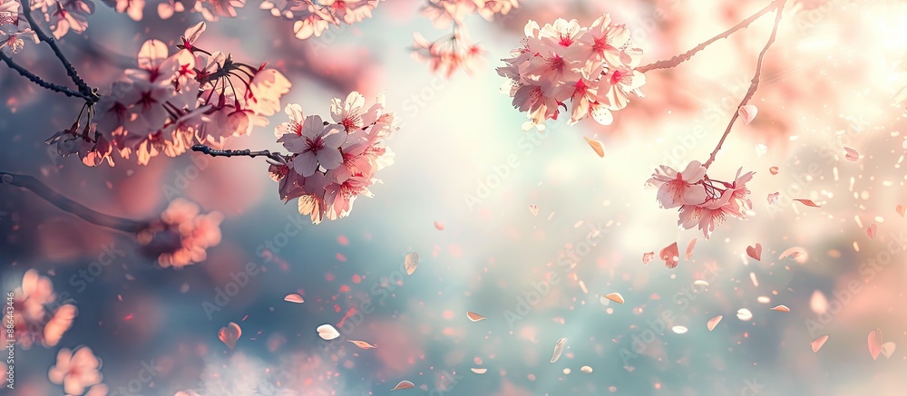 Leinwandbilder cloudy day setting with sakura cherry blossoms in spring ideal for a copy space image