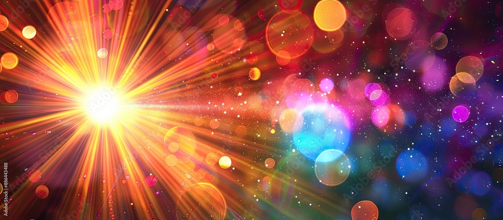 Aufkleber Creative background with an illuminated burst of multicolor light creating lens flare shine effects providing copy space image