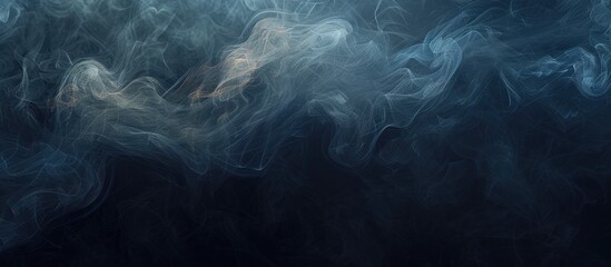 Obraz premium Smoke like pattern in abstract form drifts across a black background evoking mist in the darkness creating a picturesque copy space image