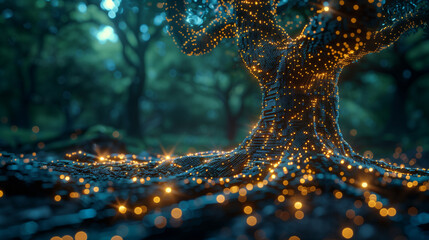 big tree with bitcoin hanging and fall from the tree, investment background theme, tree made of bitcoin