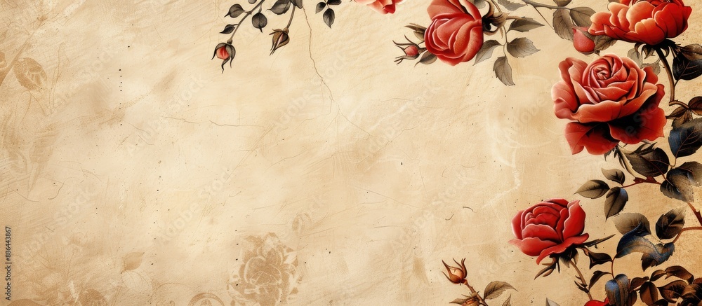 Poster Concept of a floral pattern with a rose design shown in a textured copy space image