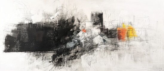 Oil pastel drawing in black on white paper with copy space image