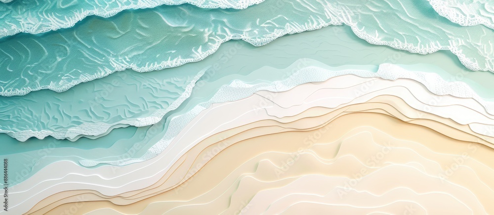 Aufkleber Aerial view of a beach themed image with paper waves creating a serene backdrop ideal for including text or graphics due to the available copy space