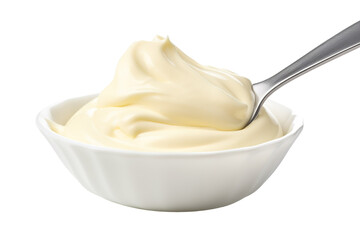 Creamy White Spoonful of Mayonnaise in a White Bowl on a White or Clear Surface PNG Transparent Background