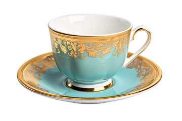A Mint Green Teacup With Golden Accents Awaits The Perfect Cup of Tea on a White or Clear Surface PNG Transparent Background