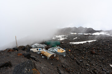Elbrus northern assault camp. Climbing mountain Elbrus.