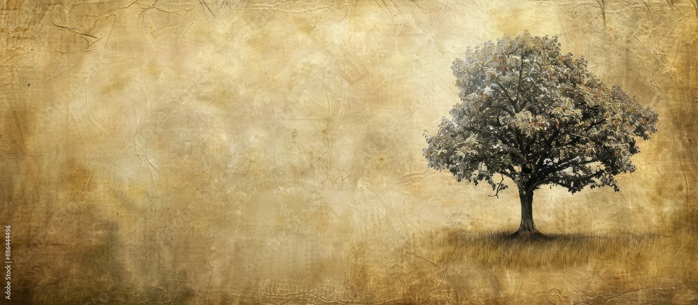 Aufkleber An antique paper backdrop featuring a tree on a weathered surface with copy space image