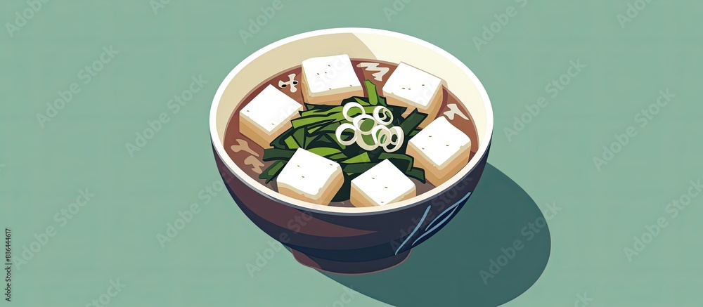 Aufkleber Traditional Japanese soup made with soybean paste tofu and seaweed often served hot with a bowl of rice. with copy space image. Place for adding text or design