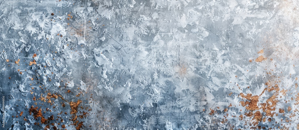 Aufkleber Top view of an iron background with a frosty blue gray texture rust spots and a frosty pattern ideal for a copy space image