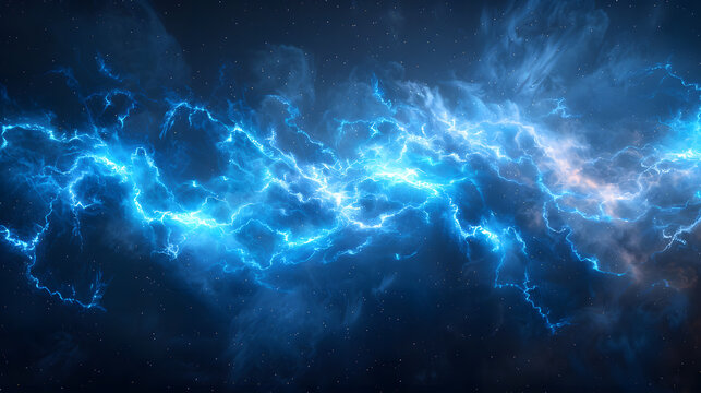 Striking and captivating blue cosmic lightning against a dark starry sky, illustrating energy and power in the universe.