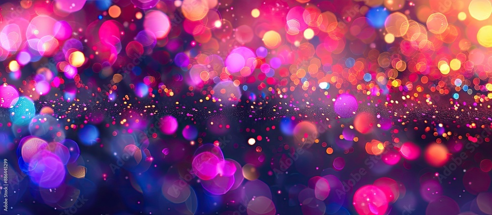 Poster vibrant confetti scattered on colorful background with round blurred shapes and shimmering glitter i