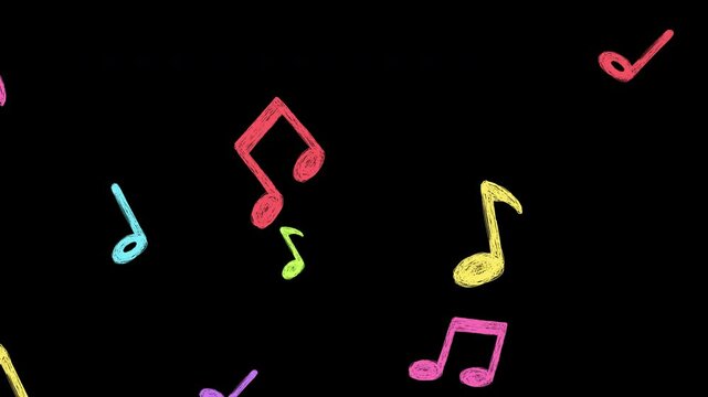 Musical notes flying from center, Musical notes streaming up in melody animation overlay on Alpha Channel Background