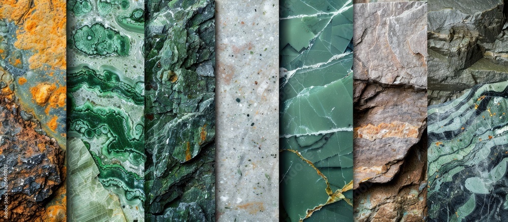 Poster Different green stones like marble granite and jade displaying a variety of textures ideal for design projects with a need for copy space images