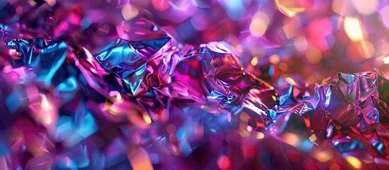 Colorful illumination highlights textured foil pieces in an abstract background perfect for a copy space image