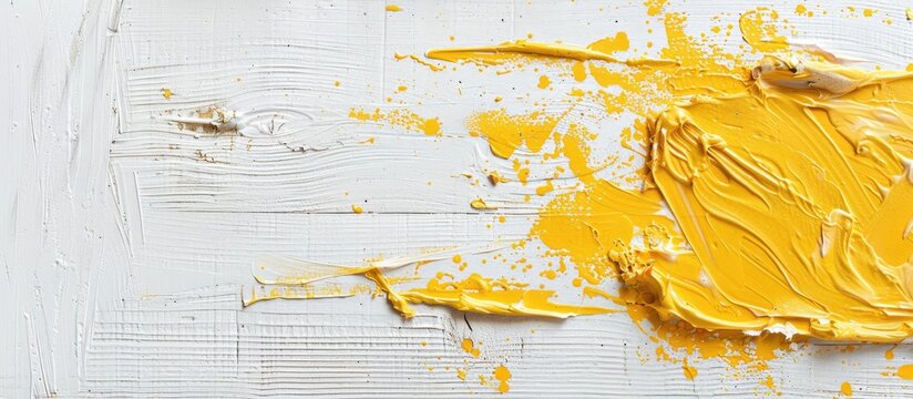Flat lay on a white wooden table with mustard plasters creating a composition with copy space image