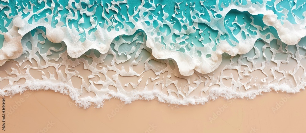Poster Aerial view of a beach themed image with paper waves creating a serene backdrop ideal for including text or graphics due to the available copy space