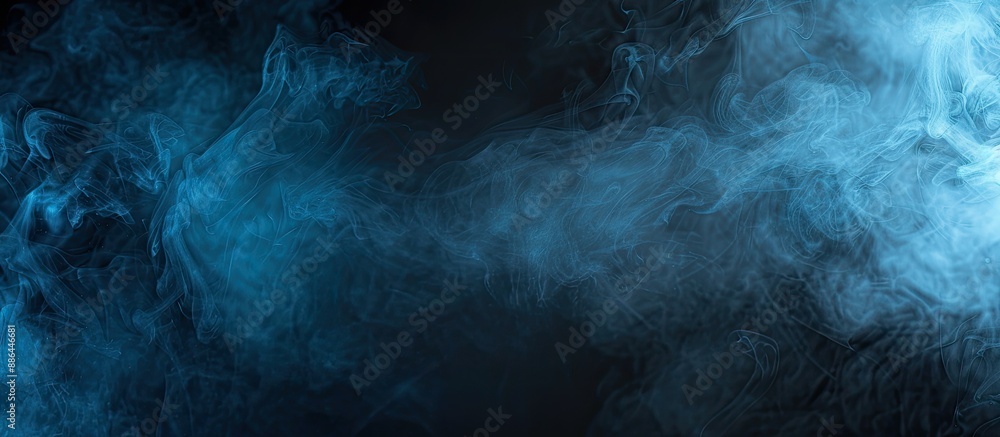 Fototapete blue steam billowing against a black backdrop with a blank area for placement of text or images. wit