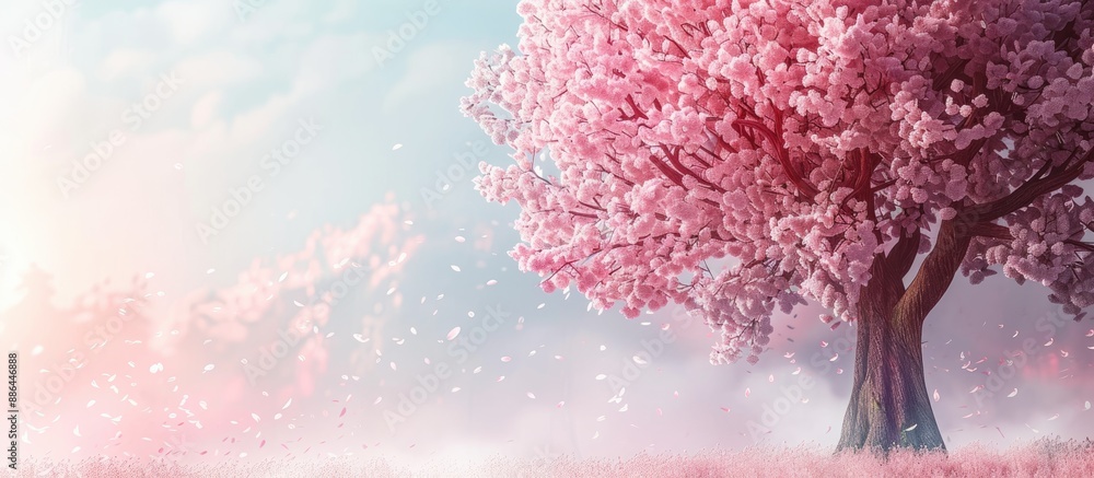 Fototapete a blossoming tree with pink flowers in the spring season with empty space for overlaying pictures. w