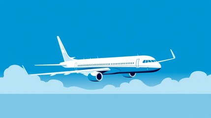 Obraz premium A lue background with a simple white line drawing of an airplane, creating a clean and modern design