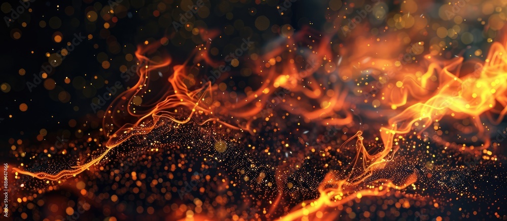 Leinwandbilder abstract black background with flames sparks and glowing particles creates a fiery copy space image