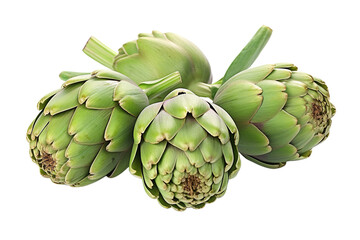 Obraz premium Fresh Green Artichokes Ready for Cooking in the Kitchen on a White or Clear Surface PNG Transparent Background