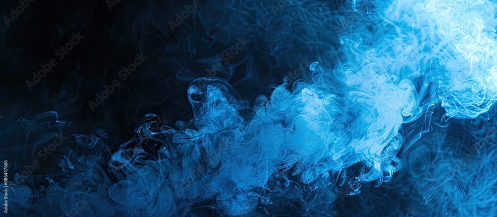 Aufkleber Blue steam billowing against a black backdrop with a blank area for placement of text or images. with copy space image. Place for adding text or design