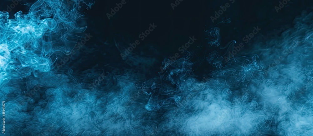 Aufkleber Blue steam billowing against a black backdrop with a blank area for placement of text or images. with copy space image. Place for adding text or design
